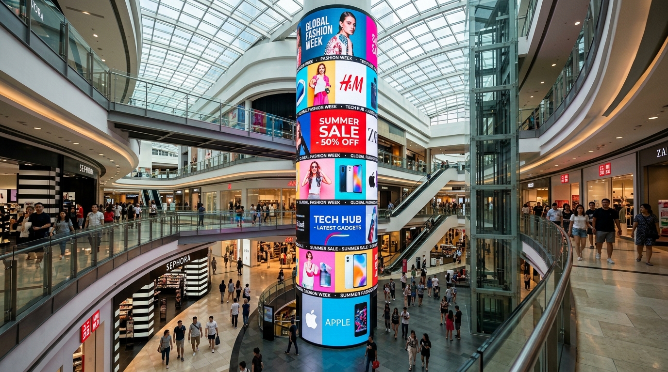 PENN LED indoor LED digital signage display in a modern commercial space