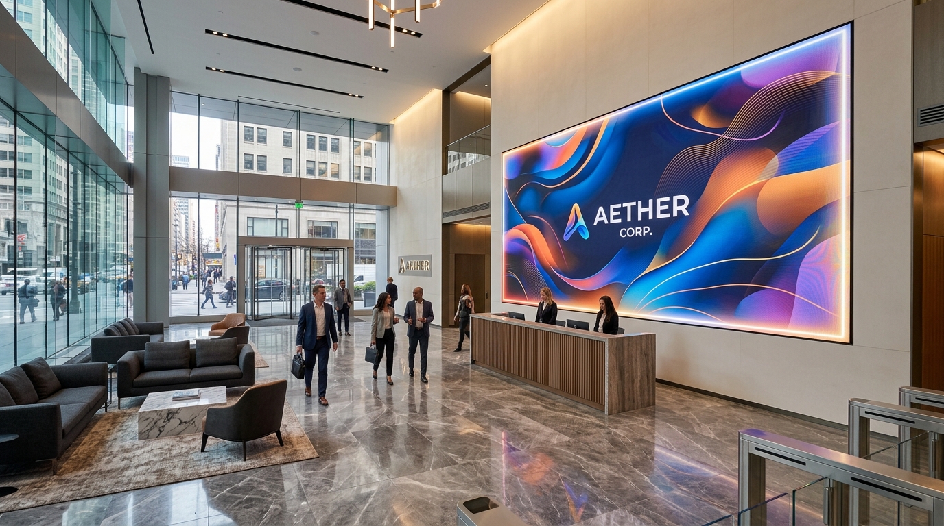 PENN LED indoor LED video wall in a modern corporate lobby