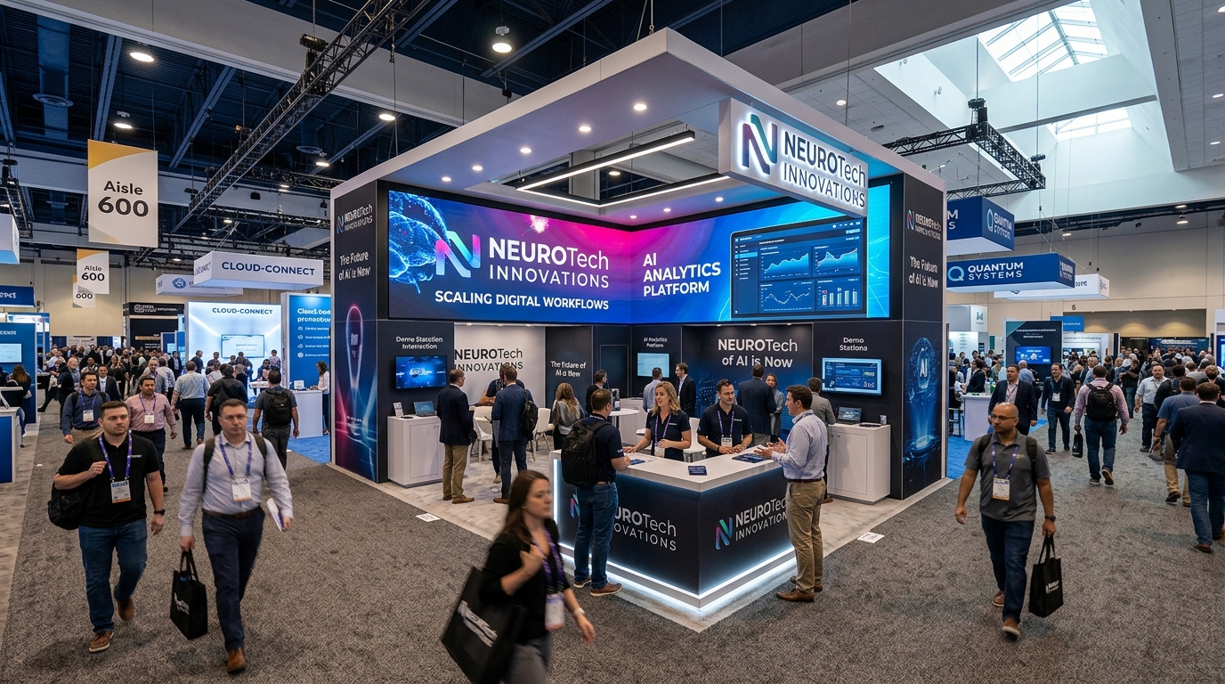 PENN LED rental LED displays powering a trade show exhibition booth