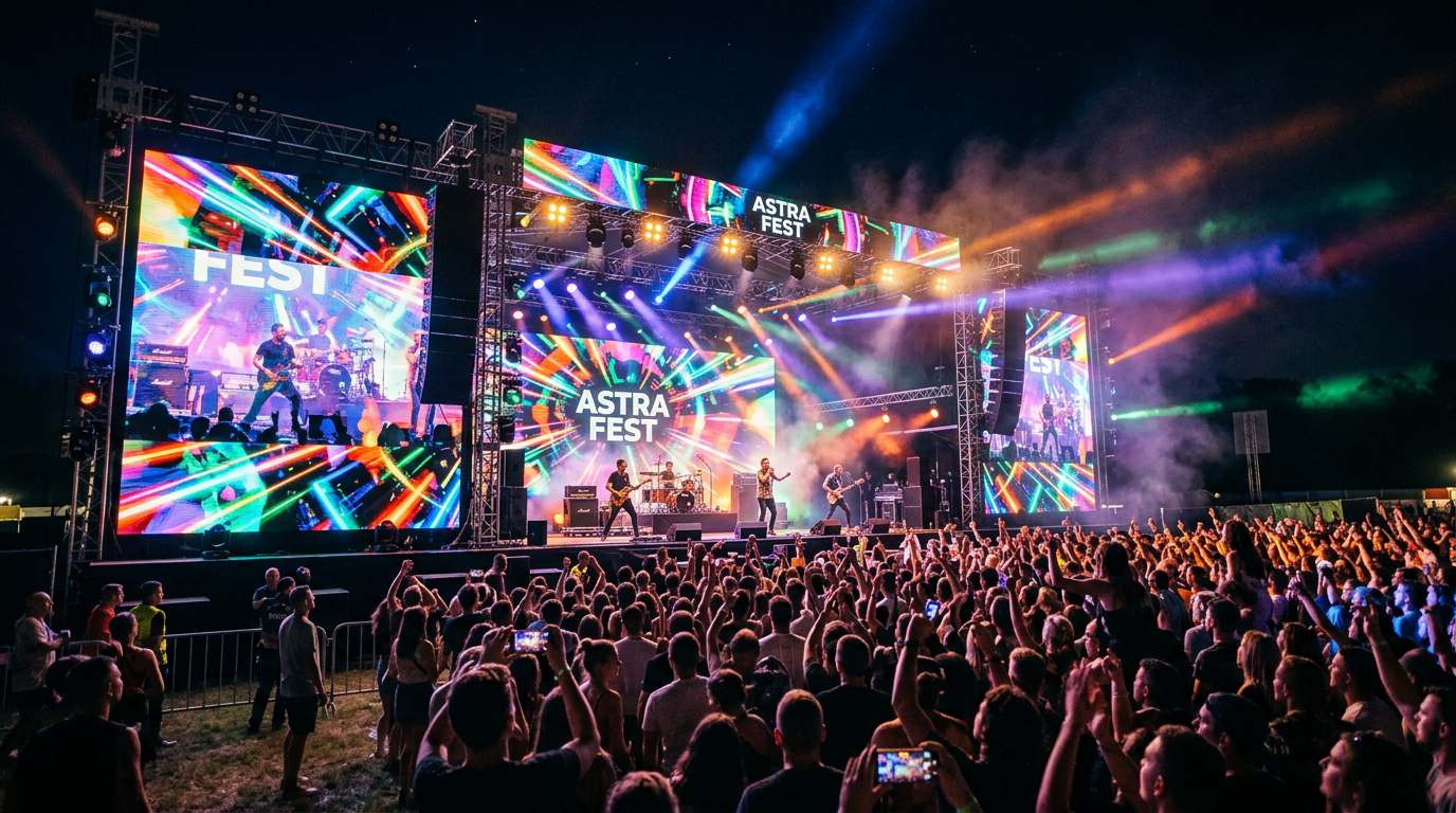 PENN LED rental LED video walls on an outdoor music festival main stage at night