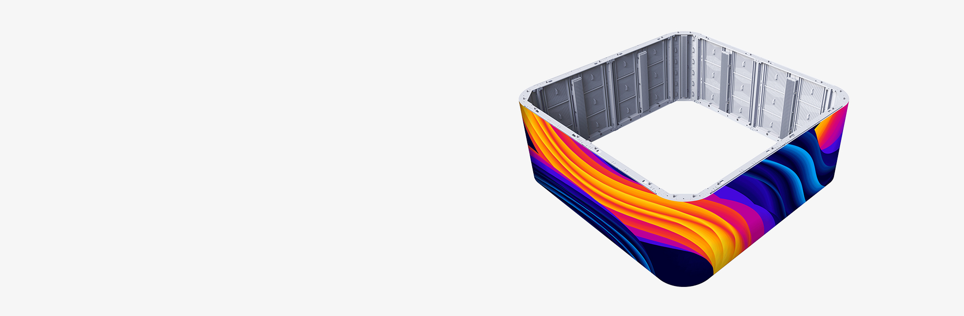 Seamless curved corner cabinet for naked-eye 3D spectacular displays